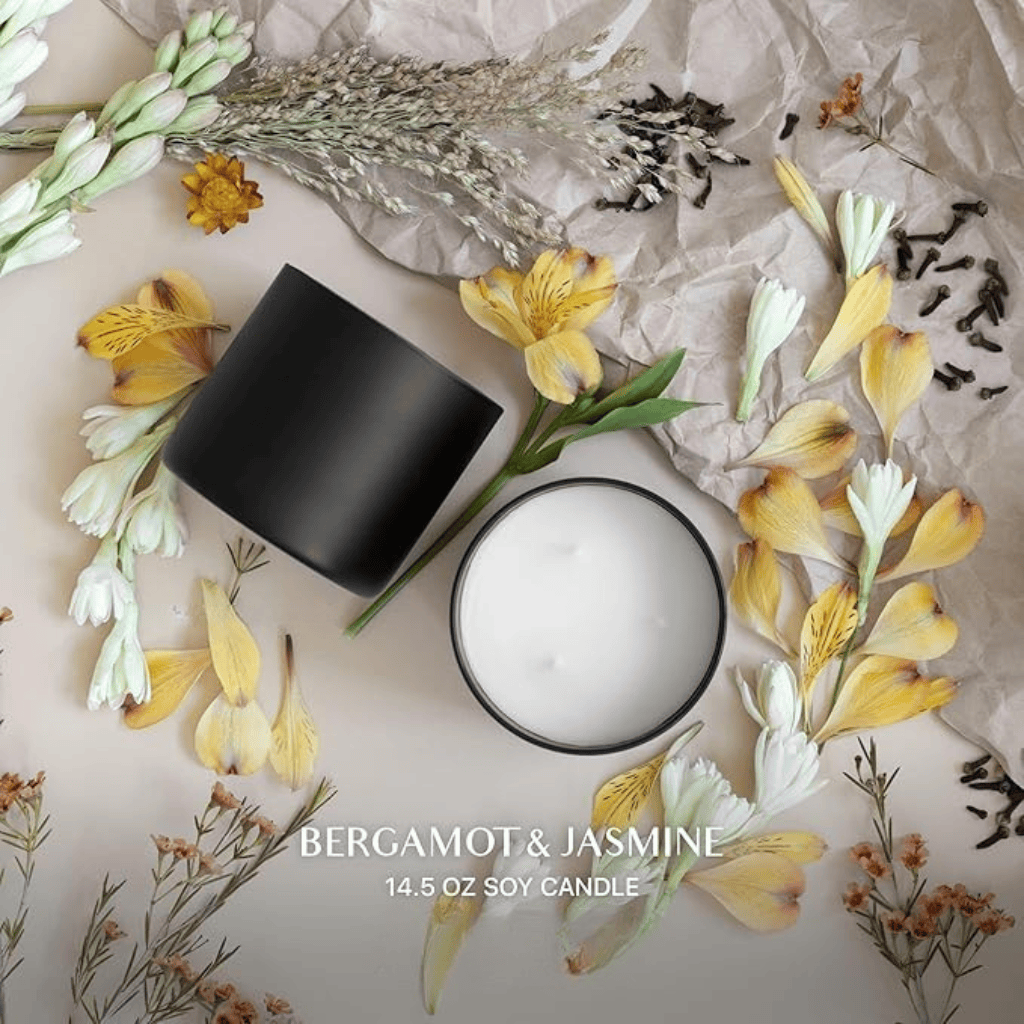 Radiant Citrus, Sensual Night Bloom & Pure Soy Wax Bergamot & Jasmine Candle