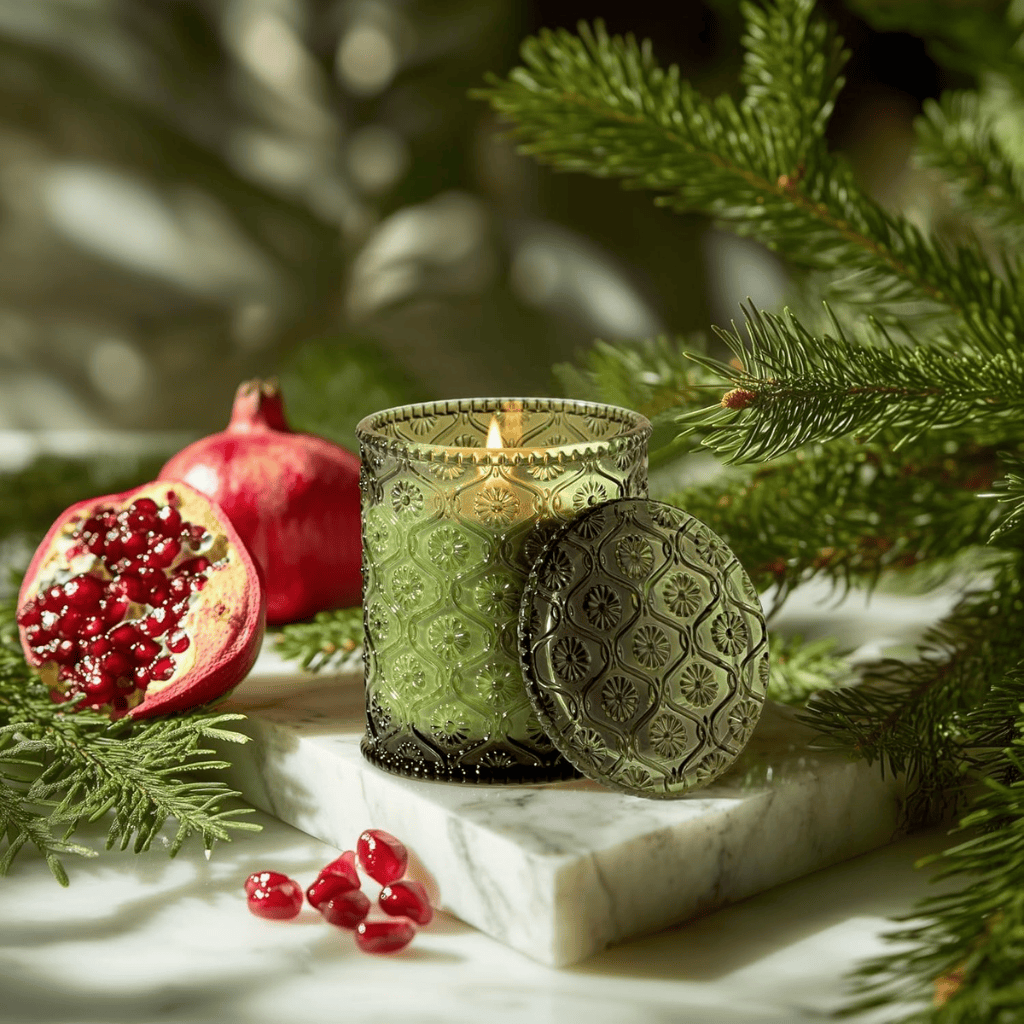 Pine & Pomegranate Notes of Pine, Pomegranate & Lemon Scented Candle