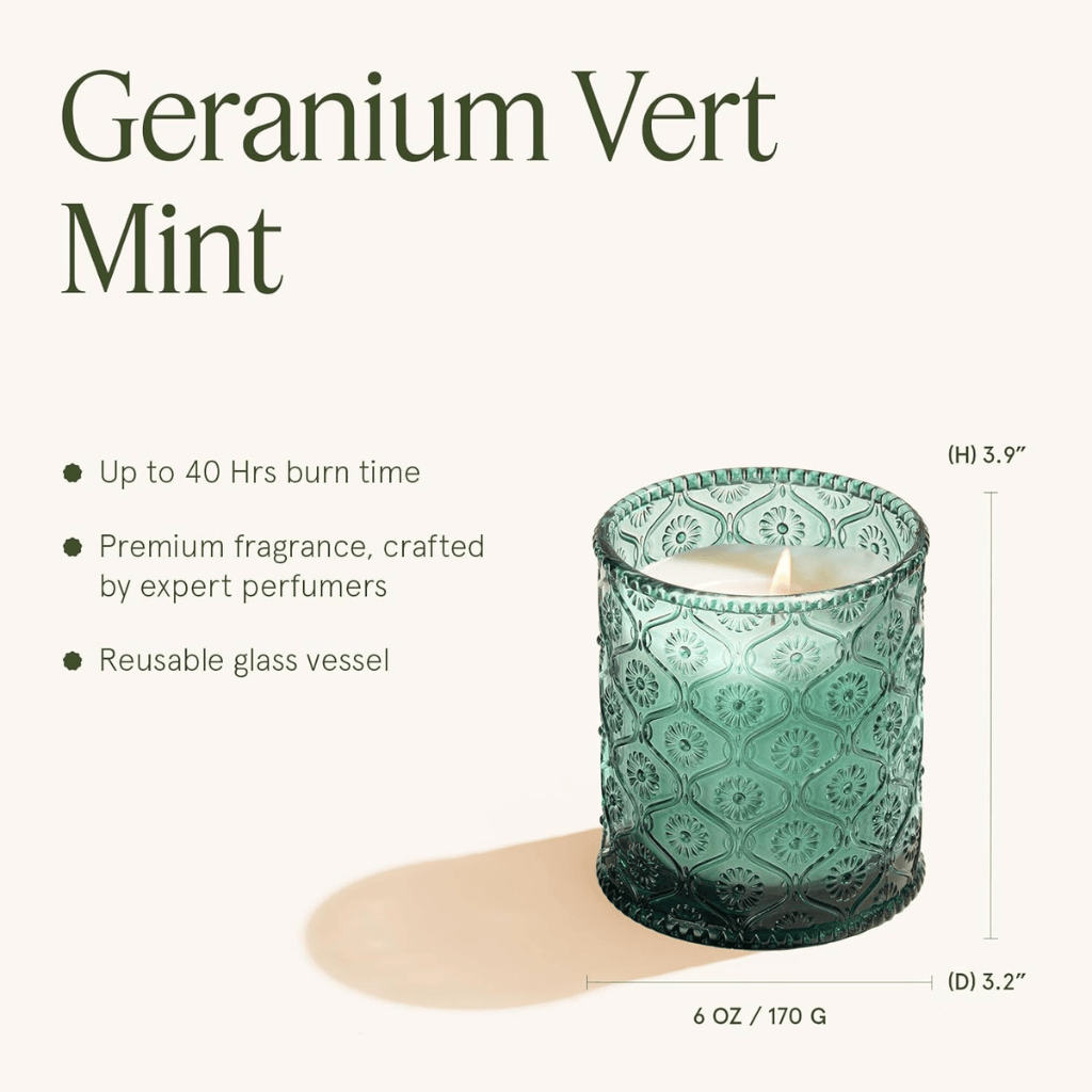 Geranium Vert Mint Notes of Mint, Geranium & Lavender Scented Candle