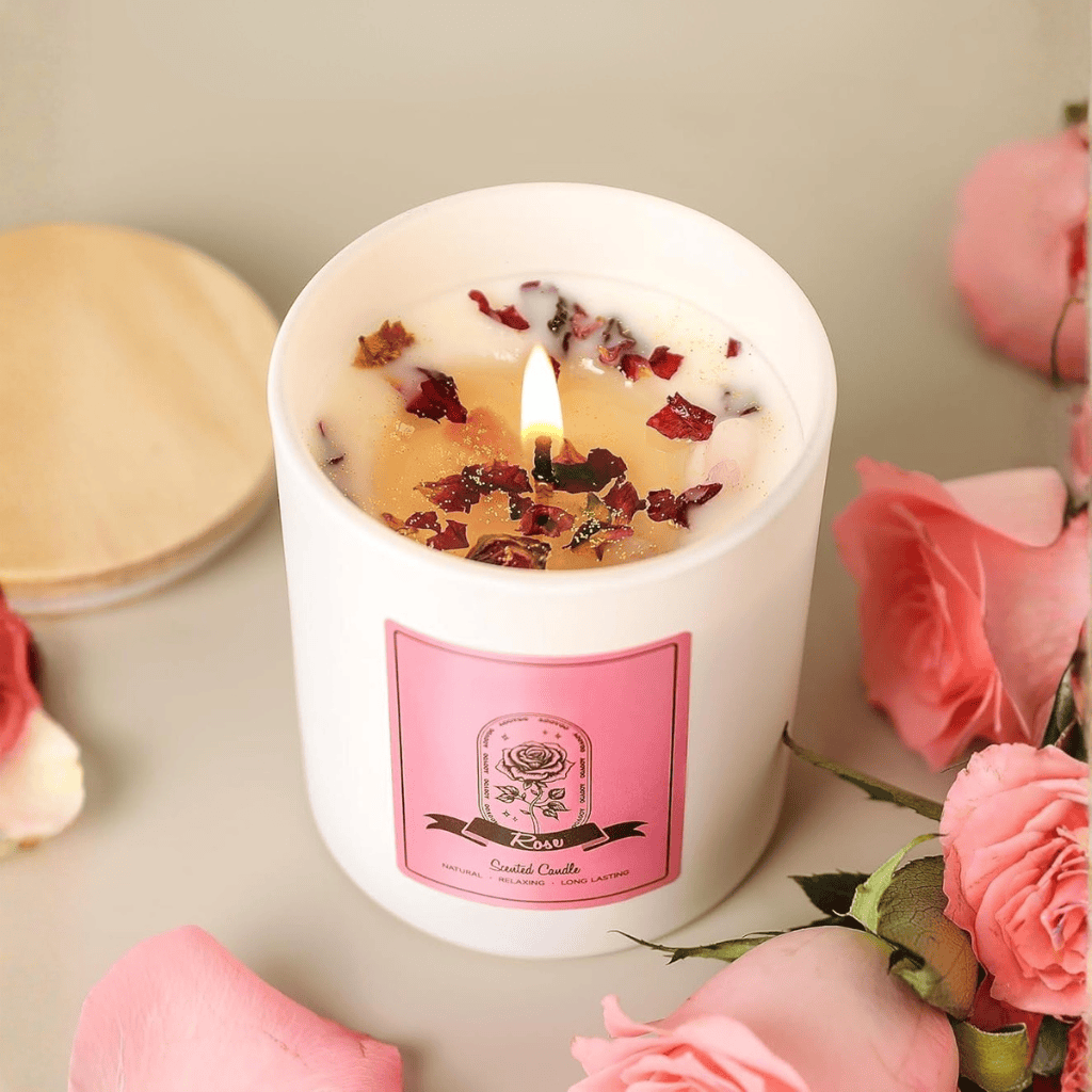 Aromatherapy with Crystals Inside Rose Scented Candles