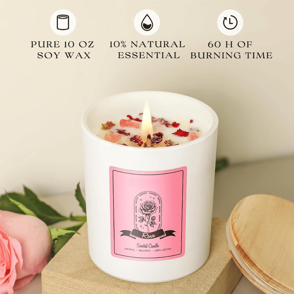 Aromatherapy with Crystals Inside Rose Scented Candles