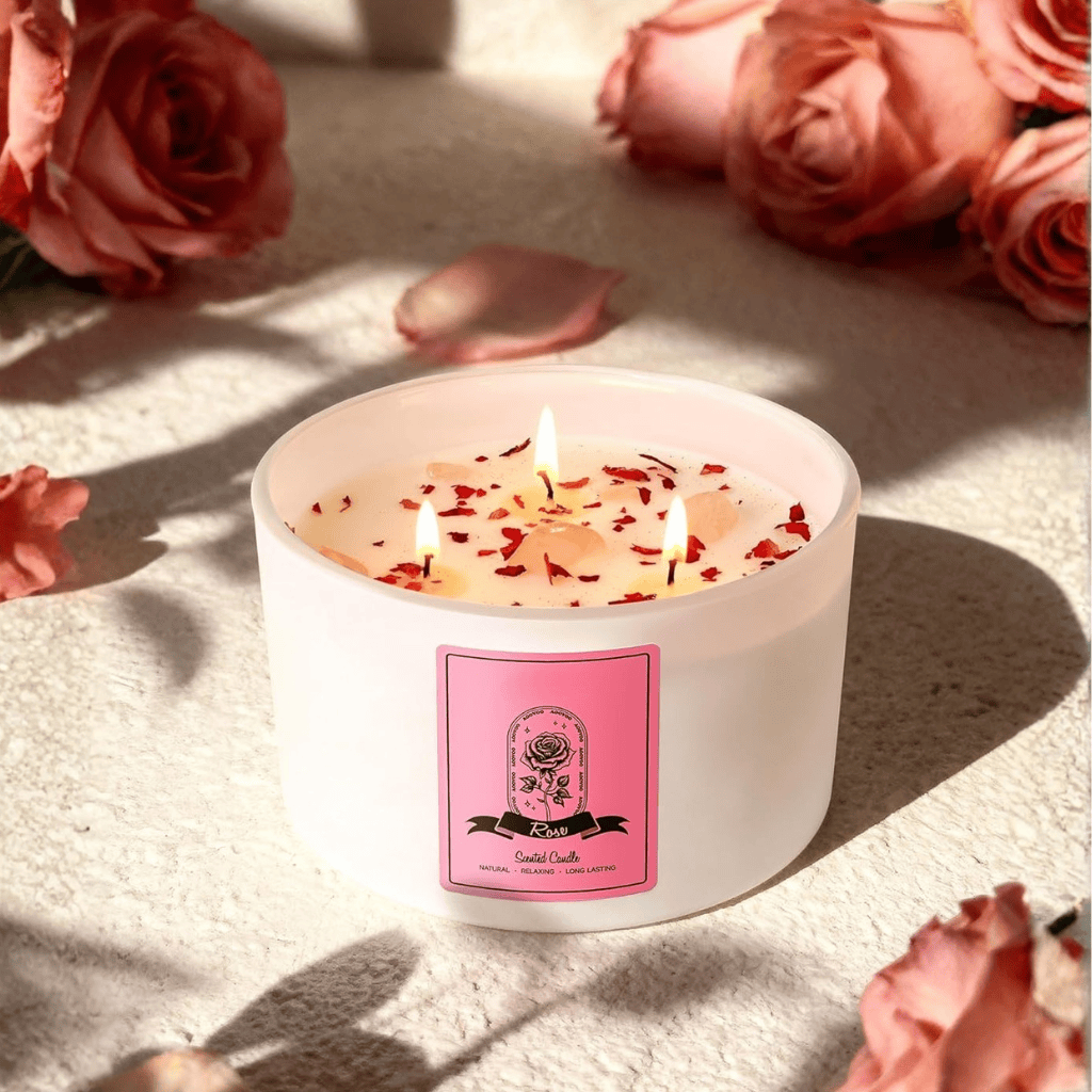 Aromatherapy with Crystals Inside Rose Scented Candles